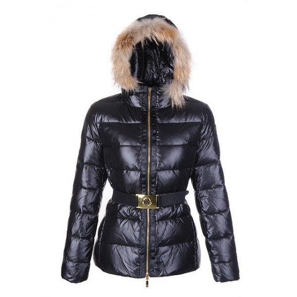 Moncler corto nero Fur Cap e cinturino Cappotti uscita